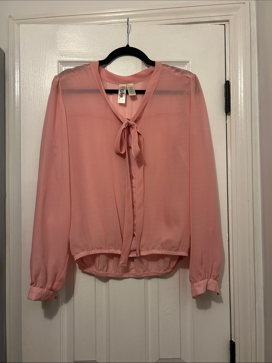 Tops - Sheer Pink Tie-Neck Blouse ✨ 3/$25 SALE ✨